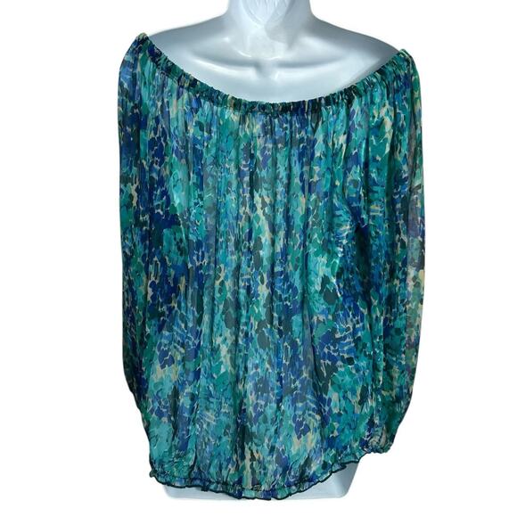 Six Degrees Blouse Sz Large Semi Sheer Off The Shoulder Top Long Balloon Sleeve - Picture 6 of 6